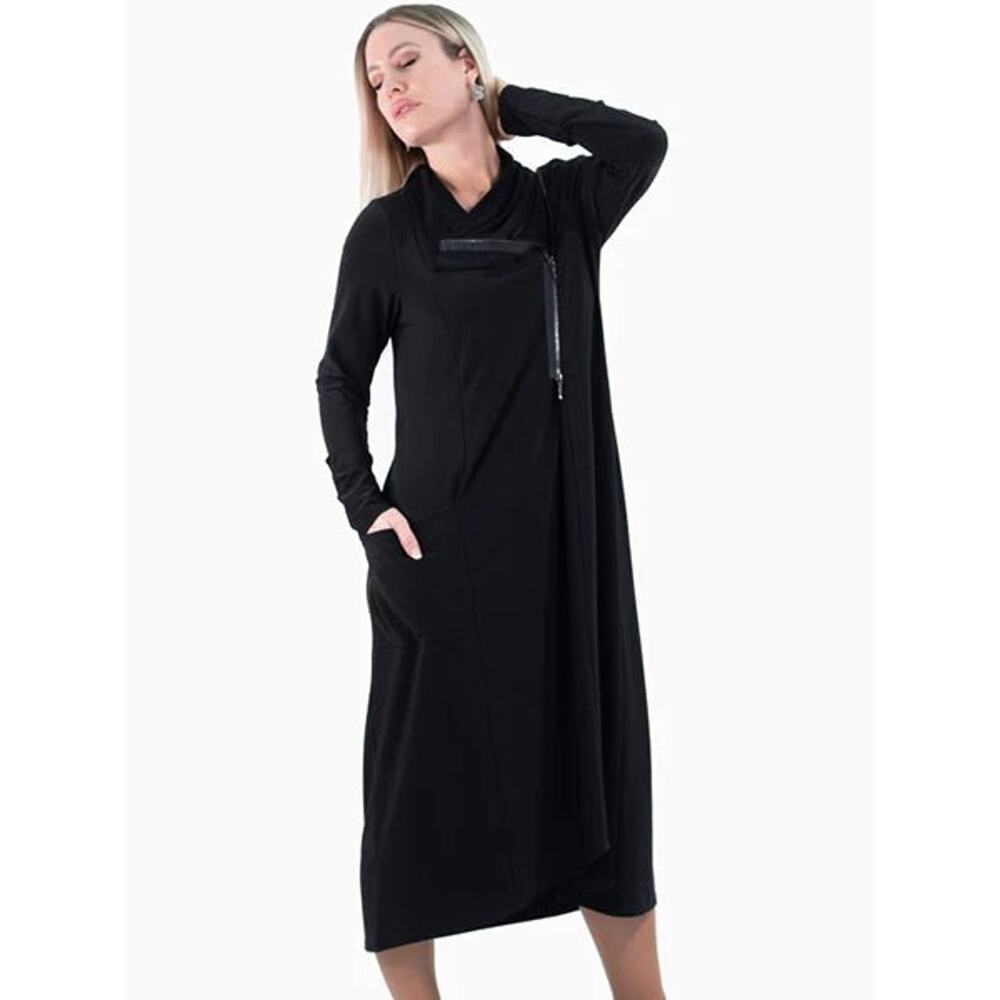 Women's Black Midi Dress Size XL Asymmetrical Dress Zipper Michael Tyler NWT